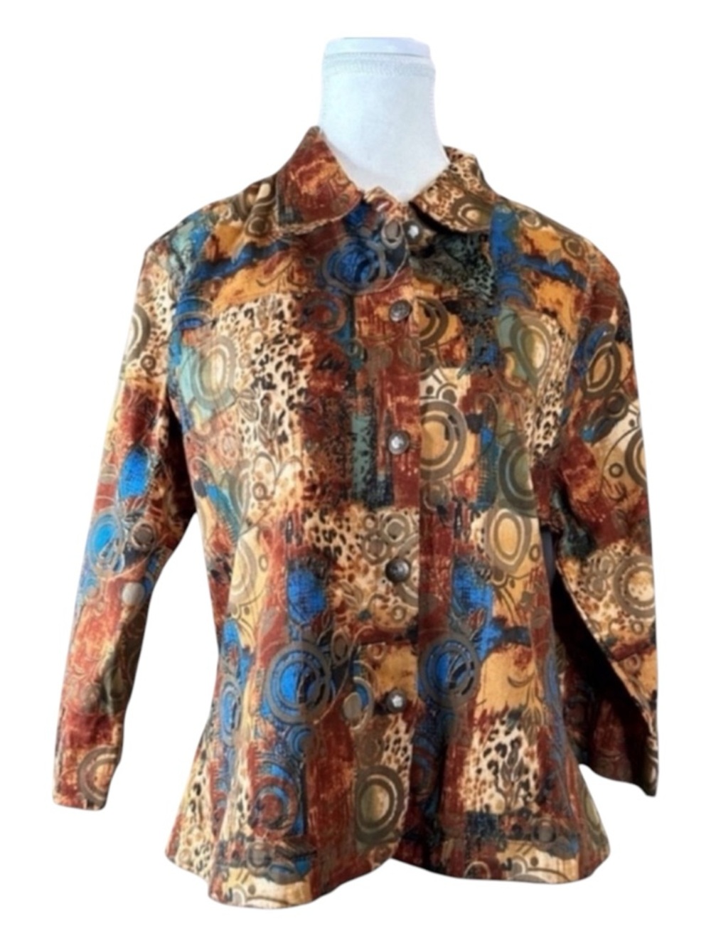 KAKTUS Rust Multicolor Jacket, Button Front, Slit Sleeves, Size L.